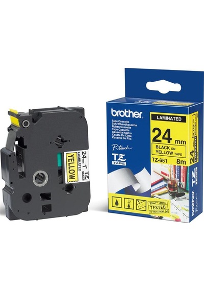 Brother P-Touch 24Tze-651 Tz-Tape 24 Mm Sarı Üzerine Siyah