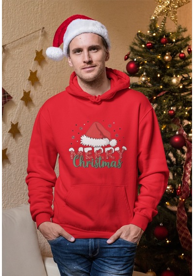 Stil X Yeni Yıl Baskılı Erkek Sweatshırt, Chrıstmas Temalı Kırmızı-3