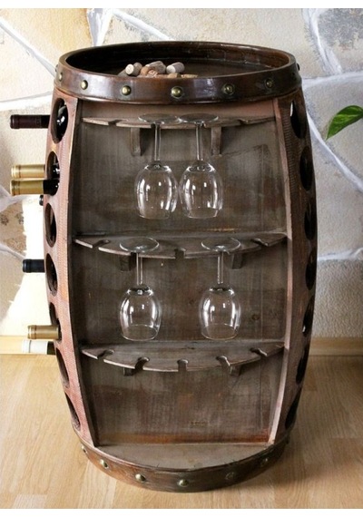 Masifart Şarap Fıçısı Kadehlikli Mini Bar