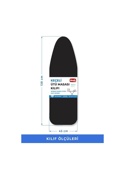Ütü Masası Kılıfı Örtüsü Bezi, Teflon Kaplamalı Siyah Süngerli Ve Keçeli, Yanmaz, Ayarlanabilir 48x138 Cm