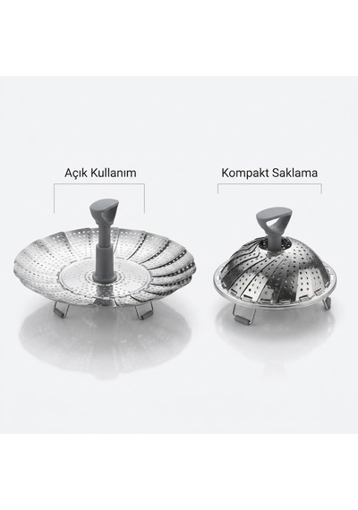 Paslanmaz Çelik Katlanabilir Haslama Sepeti, Ayaklı Buharda Pişirme Aparatı, Sebze Haşlama Süzgeci, Pratik Tutma S