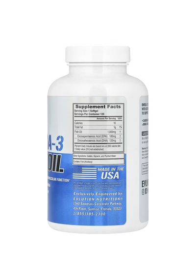 Evlution Triple Strength Omega 3 Fish Oil Epa Dha Su...