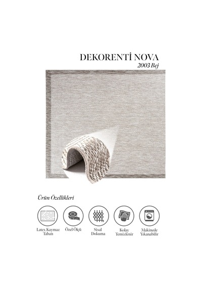 Hoom Rugs Nova 2003 Bej İnce Kaymaz Latex Tabanlı Sisal Halı
