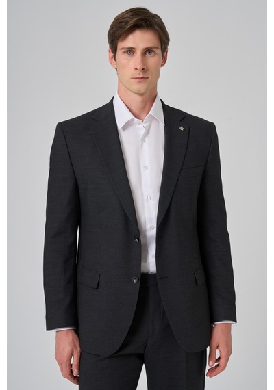 Morven Erkek Siyah Yünlü Trend Desenli Dynamic Fit Mono Yaka Takım Elbise 26mc001015001 Siyah