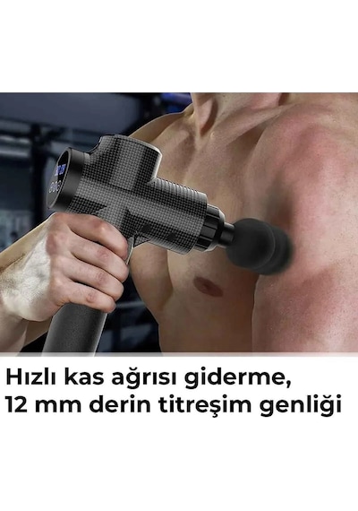 Profesyonel 6 Başlıklı Şarjlı Sporcu Masaj Tabancası 30 Hız Kademeli + Çantalı Gri