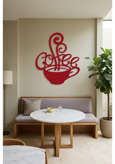 Coffee Metal Duvar Tablosu - Duvar Dekoru - Kırmızı - 62 X 75 Cm