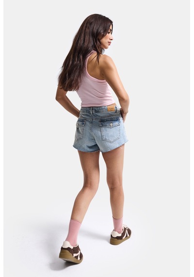Itsbasic Kadın Mavi 4s6-32 Mini Mom Nakış Desenli Tasarım Denim Şort