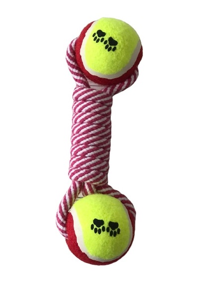 İki Tenis Toplu Köpek Diş İpi Oyuncağı 24 cm