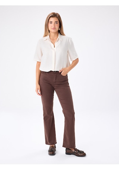 Faik Sönmez Flare Paça Parça Boya Tenselli Pantolon W27pnt026 Uw27pnt02683 Koyu Kahve