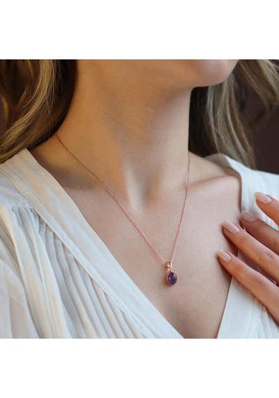 Ametist Doğal Taş Rose Gold Kaplama Gümüş Kolye Gümüş