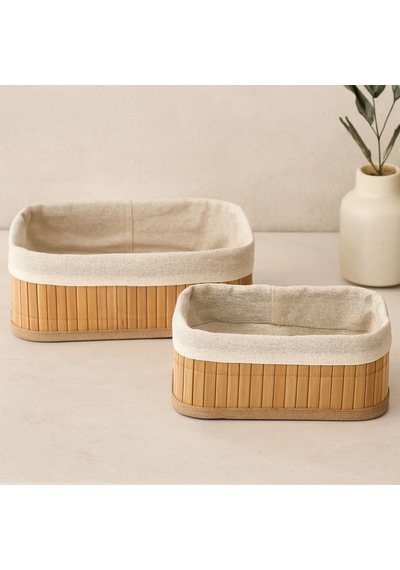 Bambu Kenarlı Organizer Sepet 2'li 19x27x10 & 15x24x8 Cm Çok Renkli
