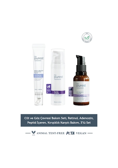 The Purest Solutions Cilt ve Göz Çevresi Bakım Seti, Retinol, Adenozin, Peptid İçeren, Kırışıklık Karşıtı Bakım,3'lü Set