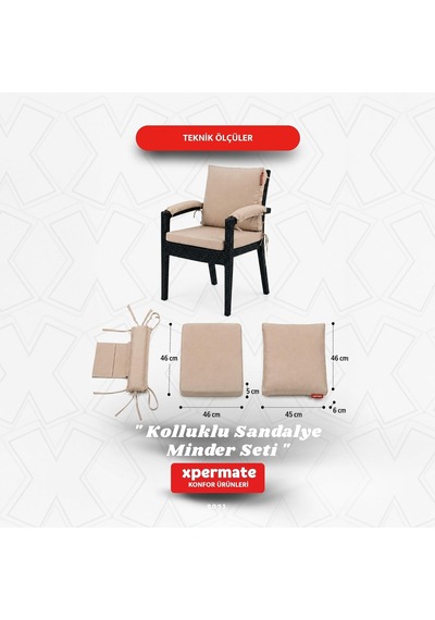 4 Parçalı Sırtlıklı Sandalye Minderi 46 X 46 Cm Kol Pedli Su Ve Leke İtici Bağcıklı Bahçe Balkon Minderi Seti Bej Çok Renkli