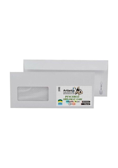 Diplomat Zarf Pencereli 10.5x24 Cm Beyaz 90 Gr Silikonlu 50'li 1