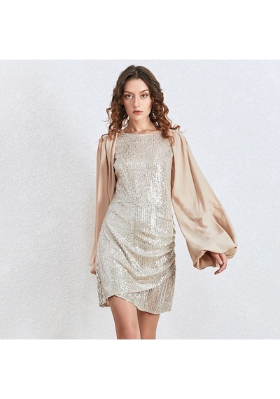 Fashion Cocktail Payetli Pullu Balon Şifon Kol Yuvarlak Yaka Mini Düğün Nişan Davet Abiye Elbise Kırmızı Fashion Cocktail Payetli Pullu Balon Şifon Kol Yuvarlak Yaka Mini Düğün Nişan Davet Abiye Elbise Kırmızı