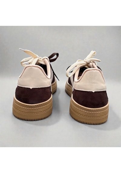 Çift Renkli İki Bağcıklı Kadın Spor Ayakkabısı Retro Sneaker - Kahverengi Kahverengi
