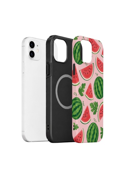 Apple iPhone Uyumlu 11 Vorian Çift Katmanlı Magsafe Kılıf Watermelon Garden Party