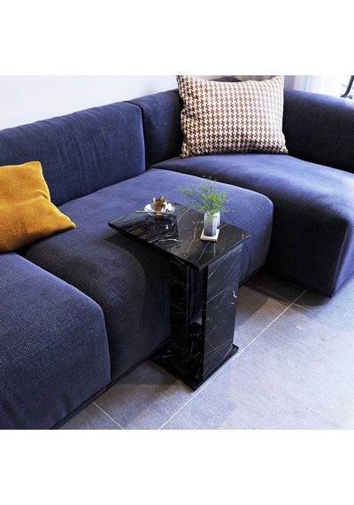 Pasific Home Single Çok Amaçlı Tekerlekli C Sehpa ,Koltuk Sehpası - Siyah Mermer