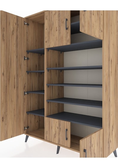 Hyperion Dolap 10 Raflı 5 Kapaklı 132x44x195 Çam-çam/antrasit Çam