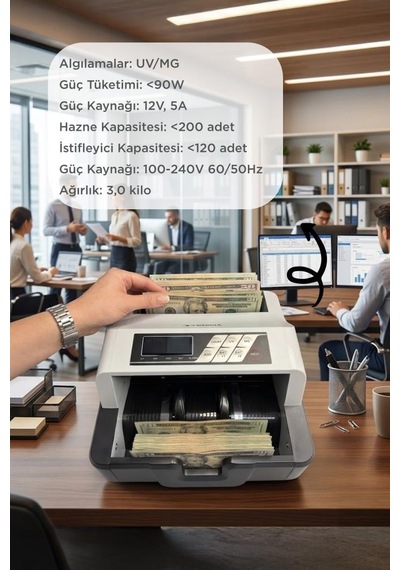Profesyonel Para Sayma Makinesi Uv+mg Sensörlü Geçersiz Para Tespitli Mny01 Gri