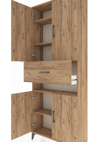 Arges Dolap 5 Raflı Tek Çekmeceli 4 Kapaklı 88x30x221 Çam-çam Atlas Çam