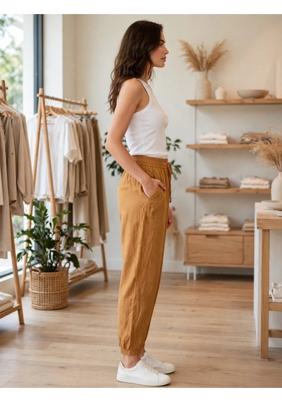 Kadın Taba Keten Jogger Pantolon