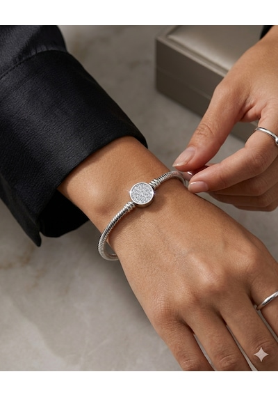 Kadın Charm İçin Uygun Yuvarlak Taşlı Model Çelik Bileklik 18 Cm Silver