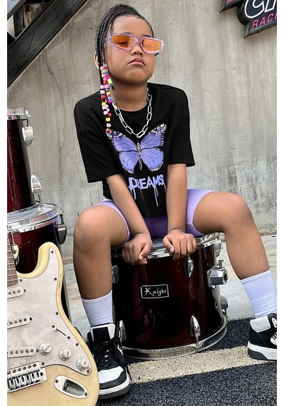 Uyguntarz Çocuk Dream Butterfly Pamuklu Tshirt Siyah