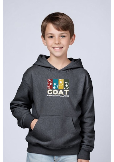 Panios Kids Kapüşonlu Kanguru Cepli Goat Baskı Detaylı Erkek Çocuk Sweatshirt Füme