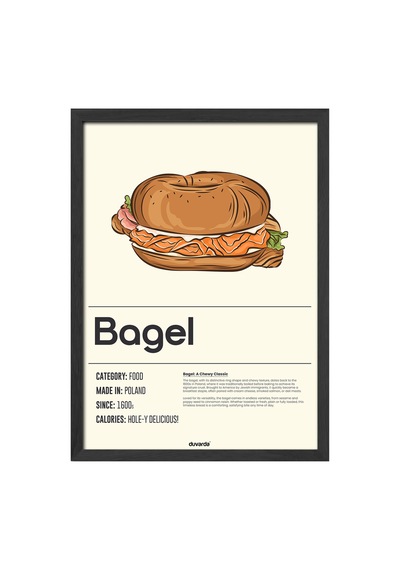 Bagel Ahşap Çerçeveli Poster, Dekoratif Mutfak Duvar Tablosu