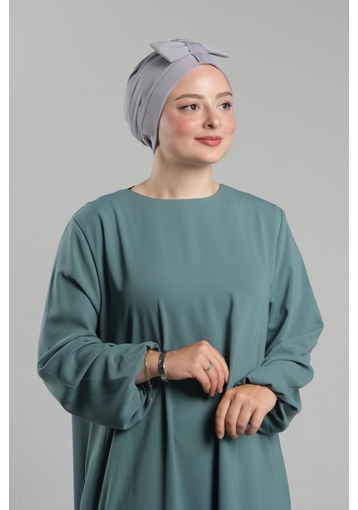 Hürrem Bone Gri Pratik Hazır Geçmeli Fiyonklu Bone Sandy Çift Taraflı Çapraz 3007b 15 Gri