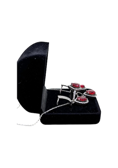 Oya Silver Bordo Yakut Taşlı Gümüş Set & Takım