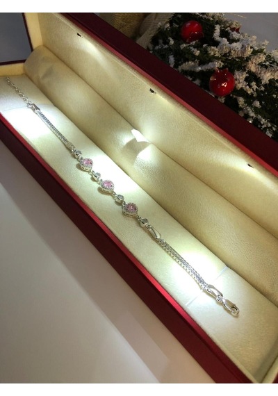Vog Swarovski Pembe 3 Lü Kalp Taşlı S Model Sevgiliye Eşe Hediye Bileklik