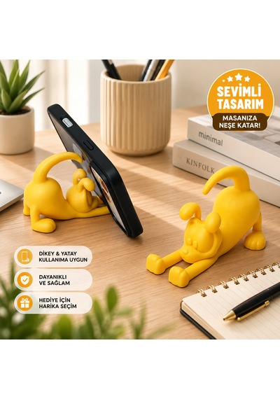 Sevimli Köpek Tasarımlı Telefon Tutucu Masaüstü Telefon Standı Dekoratif Akıllı Telefon Standı Sarı