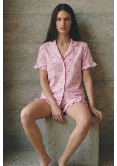 Kadın V Yaka Comfort Fit Pembe Pijama Takımı
