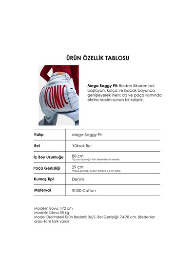 Itsbasic Kadın Ice Renk 4s6-3 Mega Baggy Fit Paça Ve Cep Detaylı Özel Tasarım Denim Jean Buz Mavi
