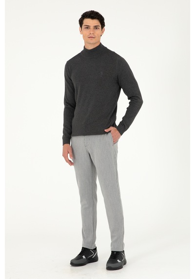 U.S. Polo Assn. Erkek Slim Fit Yarım Boğazlı Antrasit Melanj Basic Kazak 50288887-VR081