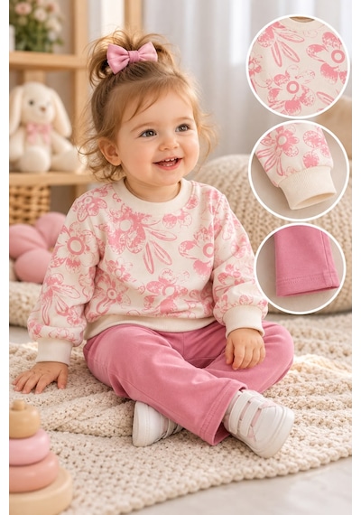 Babywood Çiçek Baskılı Taytlı Kız İkili Takım 9-24 Aylık -dü26758212 - Pembe
