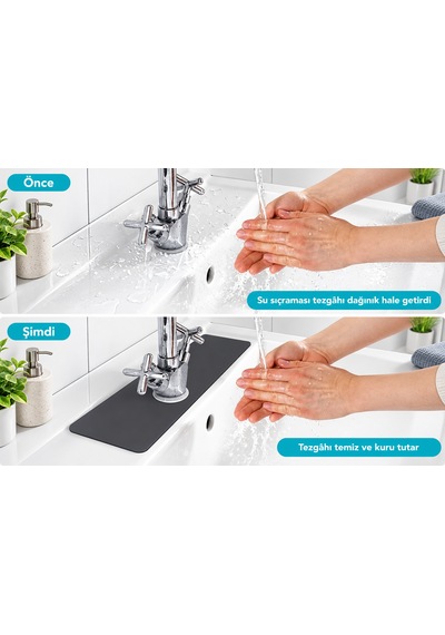 Su Emici Sihirli Lavabo Kenar Matı 38x13cm Antrasit
