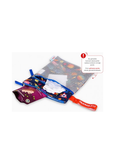 Minimono 2'li Islak & Kuru Çanta Seti Sıvı Geçirmez Pu İç Yüzey Büyük + Küçük Boy 2'li Set Uzay