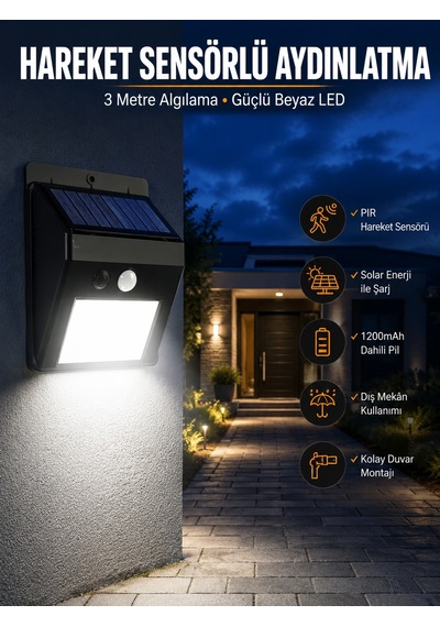 Kargo Solar Güneş Enerji Panelli Sensörlü Lamba Enerji Tasarruflu Najmaddin