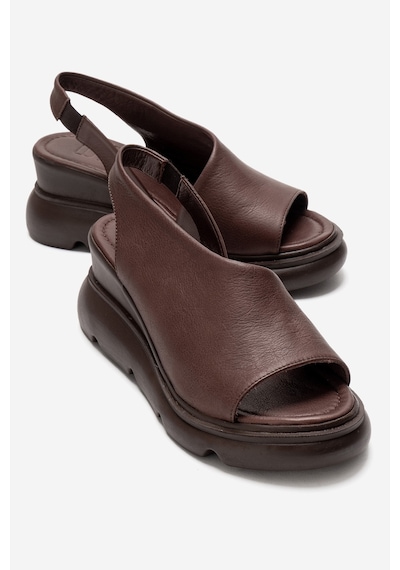 Luvishoes Agusto Kahverengi Hakiki Deri Kadın Dolgu Topuk Sandalet Kahverengi