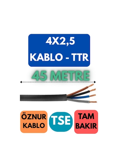 Öznur 4x2,5 Ttr Kablo Metre Seçenekli Siyah - 45 Metre