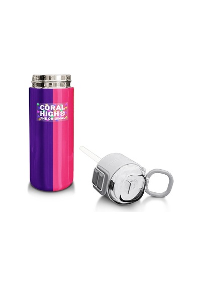 Coral High Kids Renkli Çizgili Desenli Pipetli Ve Direkt İçim Çelik Termos 500 Ml 31874 Mor - Lila