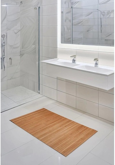 Kaydırmaz Tabanlı Bambu Banyo Paspası 70x45 Cm Doğal Ahşap Bambu Mat, Suya Dayanıklı, Kaymaz Natural