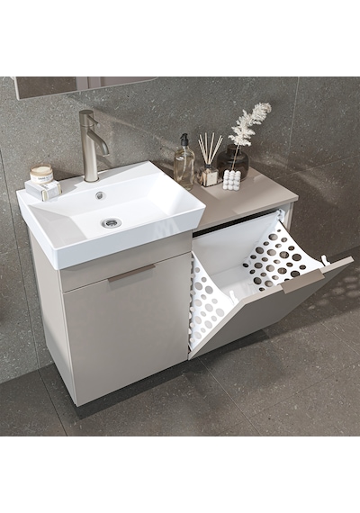 Dubai Kapaklı Ve Sepetli 92.2 Cm Mdflam Banyo Dolabı, Lavabolu Banyo Alt Dolabı Kumtaşı Dubai Kapaklı Ve Sepetli 92.2 Cm Mdflam Banyo Dolabı, Lavabolu Banyo Alt Dolabı Kumtaşı