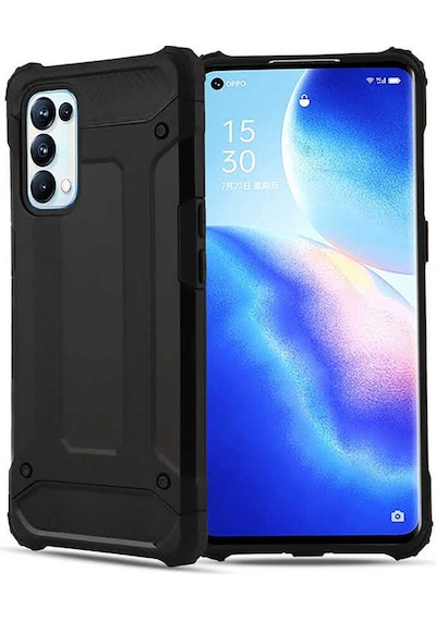 Noktaks - Oppo Reno 5 Pro 5g Uyumlu - Kılıf Çift Katman Zırh Tank Crash Military Kapak - Siyah