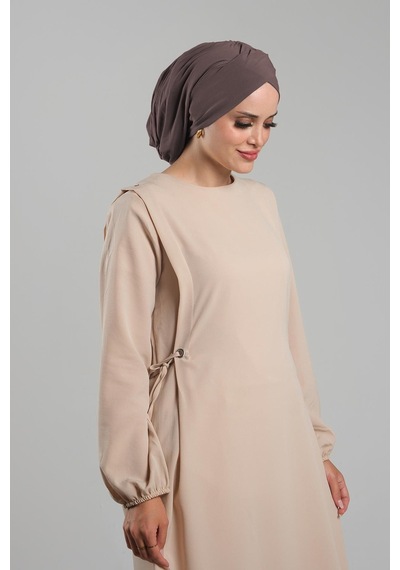 Hürrem Bone Vizon Pratik Hazır Geçmeli Tesettür Bone Sandy Kumaş Büzgülü 2114 10 Vizon