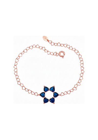 Aşkın Fısıltısı Safir Kalp Taşlı Bileklik 925 Ayar Gümüş Kalp Zincir 20 Cm Rose Gold