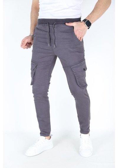 Myrab Denim Erkek Kargo Cepli Paça Bel Lastikli Likralı Kargo Cep Pantolon Antrasit